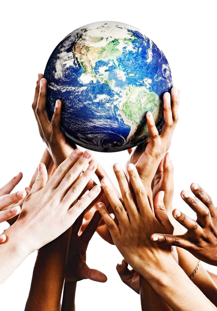 Hands holding a globe representing community interest